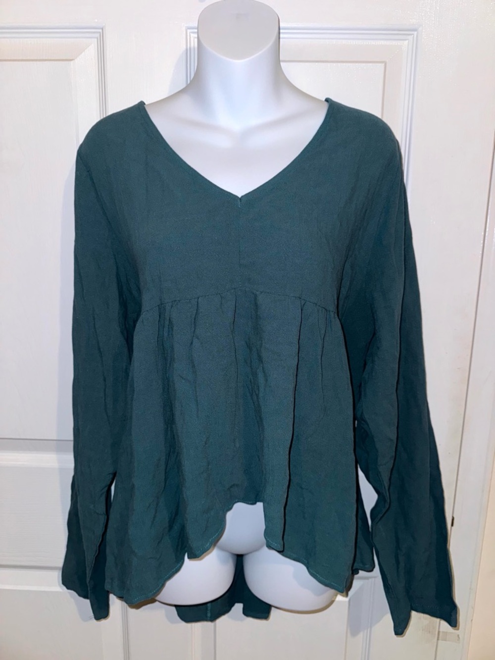 Pink Lily Teal V-Neck‎ Long Sleeve Peplum Top